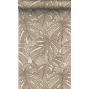 Origin papel de parede folhas impressas em 3d bege 50 x 900 cm