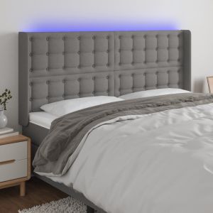 Cabeceira de cama c/ LED tecido 183x16x118/128 cm cinza-escuro ptob4333