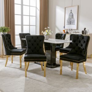 Conjunto de 6 cadeiras de jantar em veludo preto e aço dourado