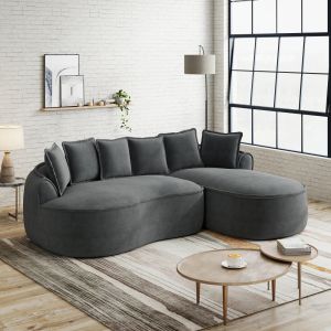 Sofá modular em l em chenille cinzento 4 lugares com chaise longue