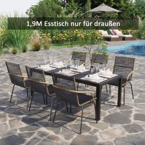 Mesa de jardim preta 190x84,5x72cm em alumínio para exterior
