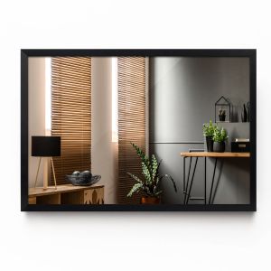Espelho grande retangular moldura preta industrial parede 103x73 cm