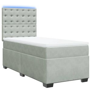vidaXL cama box spring con colchón terciopelo gris claro 90x190 cm