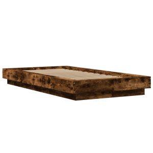 vidaXL estructura cama con luces LED madera roble ahumado 90x190 cm