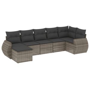 vidaXL set de sofás de jardín 7 piezas con cojines ratán pe gris
