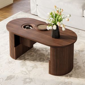 Mesa de centro oval com arrumação nogueira 46,5x105x50cm
