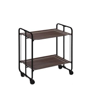 Carrinho de serviço dobrável bauhaus, armação de metal preto, 2 bandejas