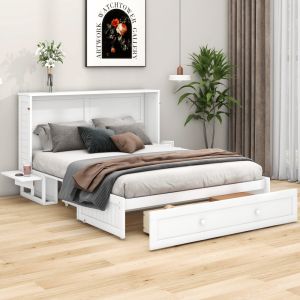 Cama com arrumação 140x200cm rebatível madeira de pinheiro – branco