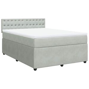 vidaXL cama box spring con colchón terciopelo gris claro 140x190 cm