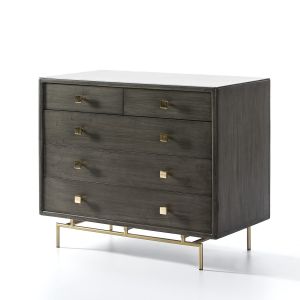 Cômoda 110x55x95, metal dourado, madeira cinza