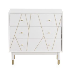 Cômoda de 3 gavetas laqueada em branco com frente decorada em d, 80x40x80cm