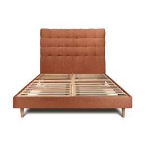 Cama de 135x190 cm com cabeceira estofada - tecido bouclette - terracota
