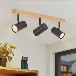 Nettlife plafon reflector de tecto preto 3 chamas gu10 madeira moderna