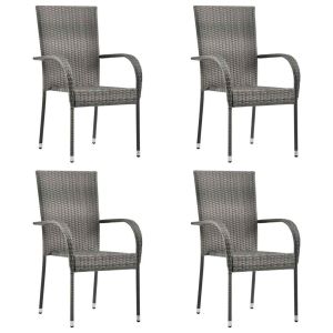 Cadeiras de exterior empilháveis 4 pcs vime pe cinzento