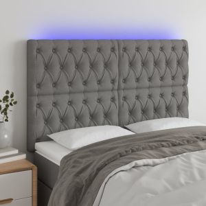 Cabeceira de cama c/ LED tecido 160x7x118/128 cm cinza-escuro ptob4871