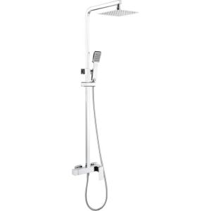 Coluna de duche extensível, chuveiro termostático quadrado, cor cromada
