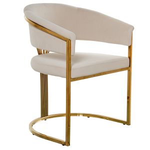 Silla patas acero inoxidable dorado con asiento madera tapizad.beige