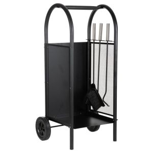 Porta-toras de metal com ferramentas de lareira pretas 35x32x81