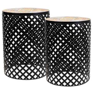 Conjunto de 2 suportes em mosaico preto e metal