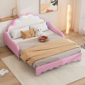Sofá cama 140x200cm com LED pu rosa