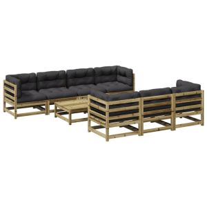 vidaXL set de sofás jardín 8 pzas con cojines madera pino impregnada