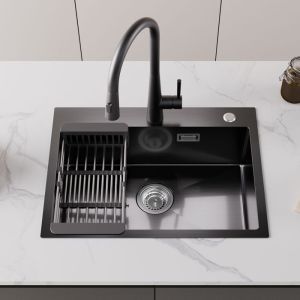Pia de cozinha de bancada preta antracite 60x45cm com escorredor pia de aço