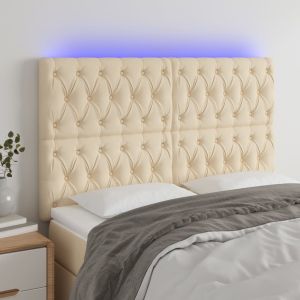 Cabeceira cama c/ luzes LED tecido 160x7x118/128 cm cor creme ptob7905