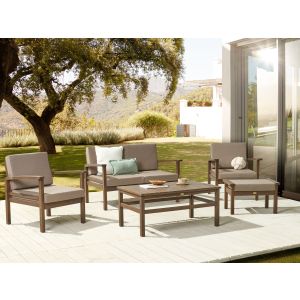Conjunto lounge madeira de acácia certificada castanho manila