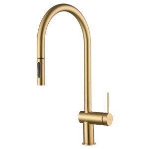Misturador de cozinha extraível aço e latão ouro escovado