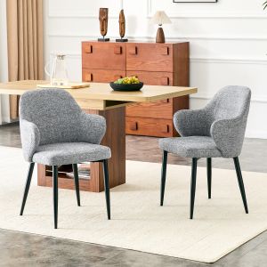Conjunto de 2 cadeiras de jantar em tecido cinzento e metal preto 83 cm