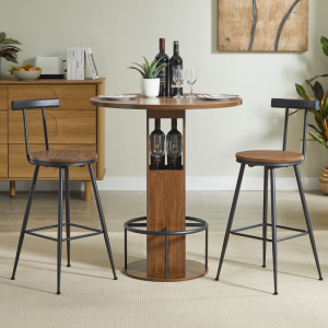 Mesa de bar redonda com 2 bancos nogal 80x80x80cm