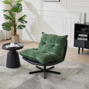 Poltrona relax giratória em chenille verde escuro e preto reclinável