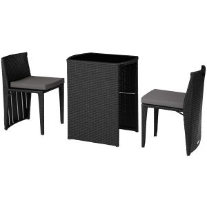 Conjunto de rattan e alumínio dobrável para dos pessoas, preto