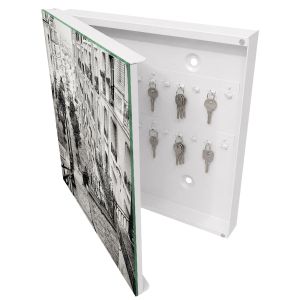 Caixa para chaves decorativa 30x30x5 charme urbano, abertura à esquerda