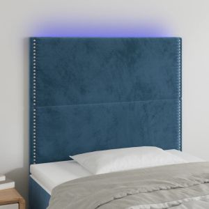 Cabeceira cama c/ luzes LED veludo 80x5x118/128cm azul-escuro ptob7135