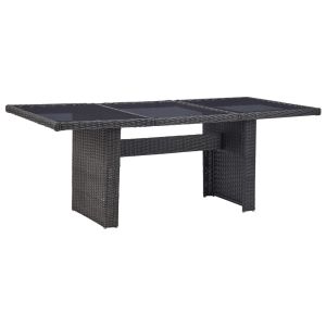 Mesa de jantar jardim 200x100x74 cm vidro e vime pe preto