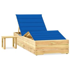 vidaXL tumbona de jardín con mesa y cojín de madera de pino impregnada