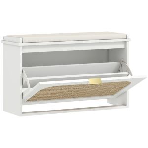 Banco para sapato 80x26x47,5 cm mdf, linho sintético color blanco Homcom