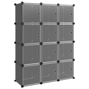 vidaXL estantería de cubos con 12 compartimentos y puertas pp negro