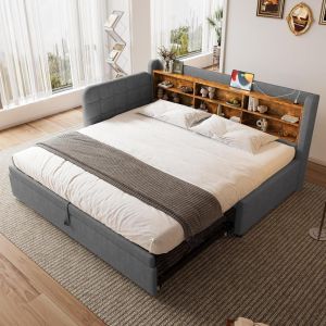 Sofa cama 90x200cm com arrumacao usb-c cinza