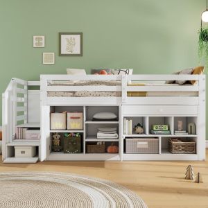 Cama infantil 90x200 cm madeira, escada, secretária e gaveta branca