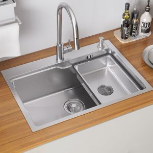 Pia de cozinha inox 68x48x21cm pia 1 tanque com cesto, dispenser de sabão e
