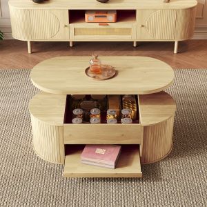 Mesa de centro com altura ajustável, natural
