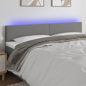 Cabeceira de cama c/luzes LED tecido 160x5x78/88cm cinza-escuro ptob6932