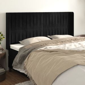 Cabeceira de cama c/ abas veludo 203x16x118/128 cm preto ptob2207