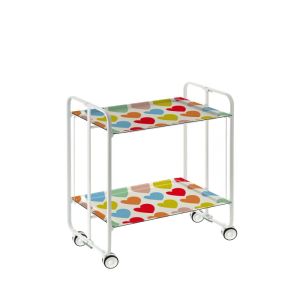 Carrinho de serviço dobrável bauhaus, armação de metal branco, 2 bandejas