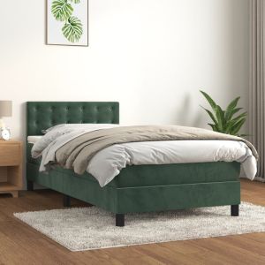 Cama box spring c/ colchão/LED 80x200 cm veludo verde-escuro yht7039