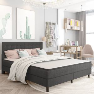 Cabeceira de cama acolchoada 180x200 cm tecido cinzento-escuro ptob3297