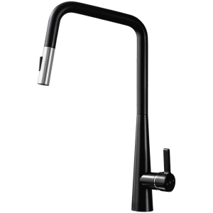 Style grifo mezclador de fregadero con ducha extraíble negro mate y cromo