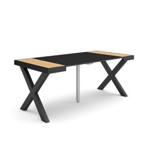 Mesa extensível, 180x90x73cm, carvalho e preto, pés de madeira rf2763